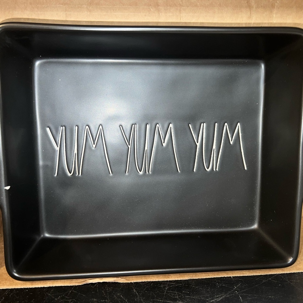 Rae Dunn Black Baking Dish with 'YUM YUM YUM' Design